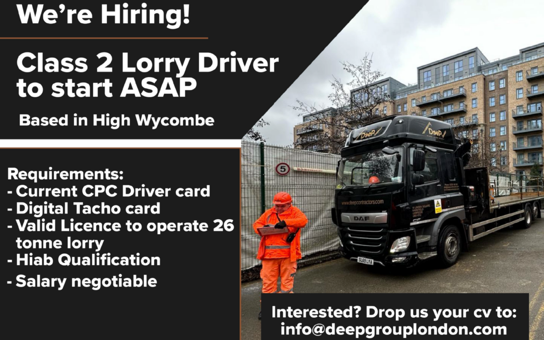 We’re Hiring, Class 2 lorry driver required ASAP